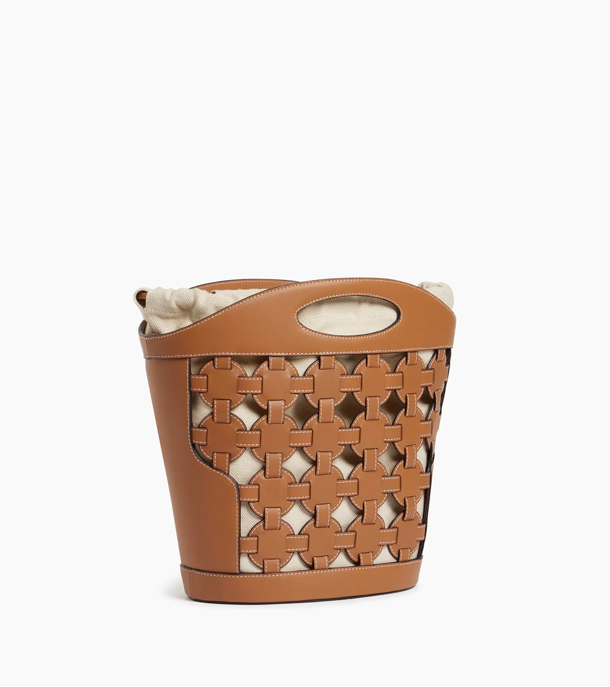 Sac seau Le Potier en toile coton et cuir lisse - TAN