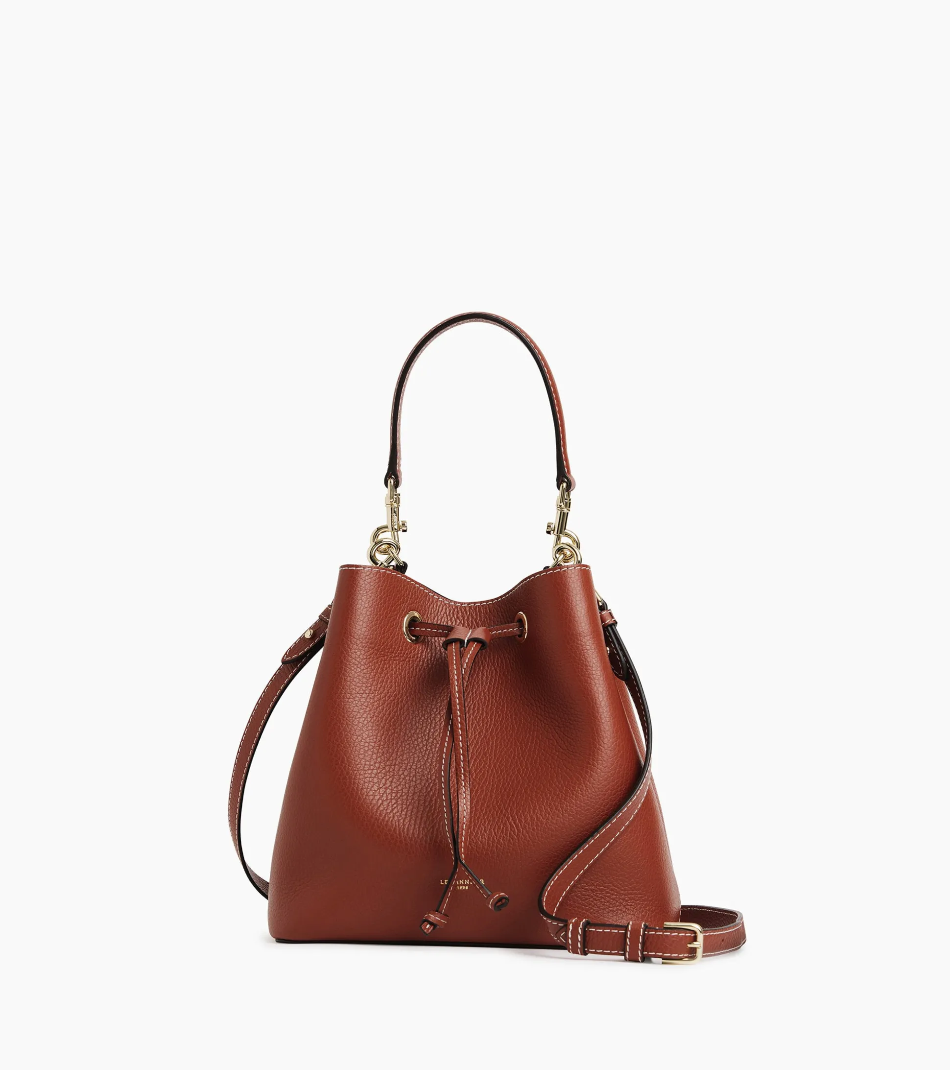 Sac seau Louise en cuir grainé - Mahogany Brown Twilight Blue