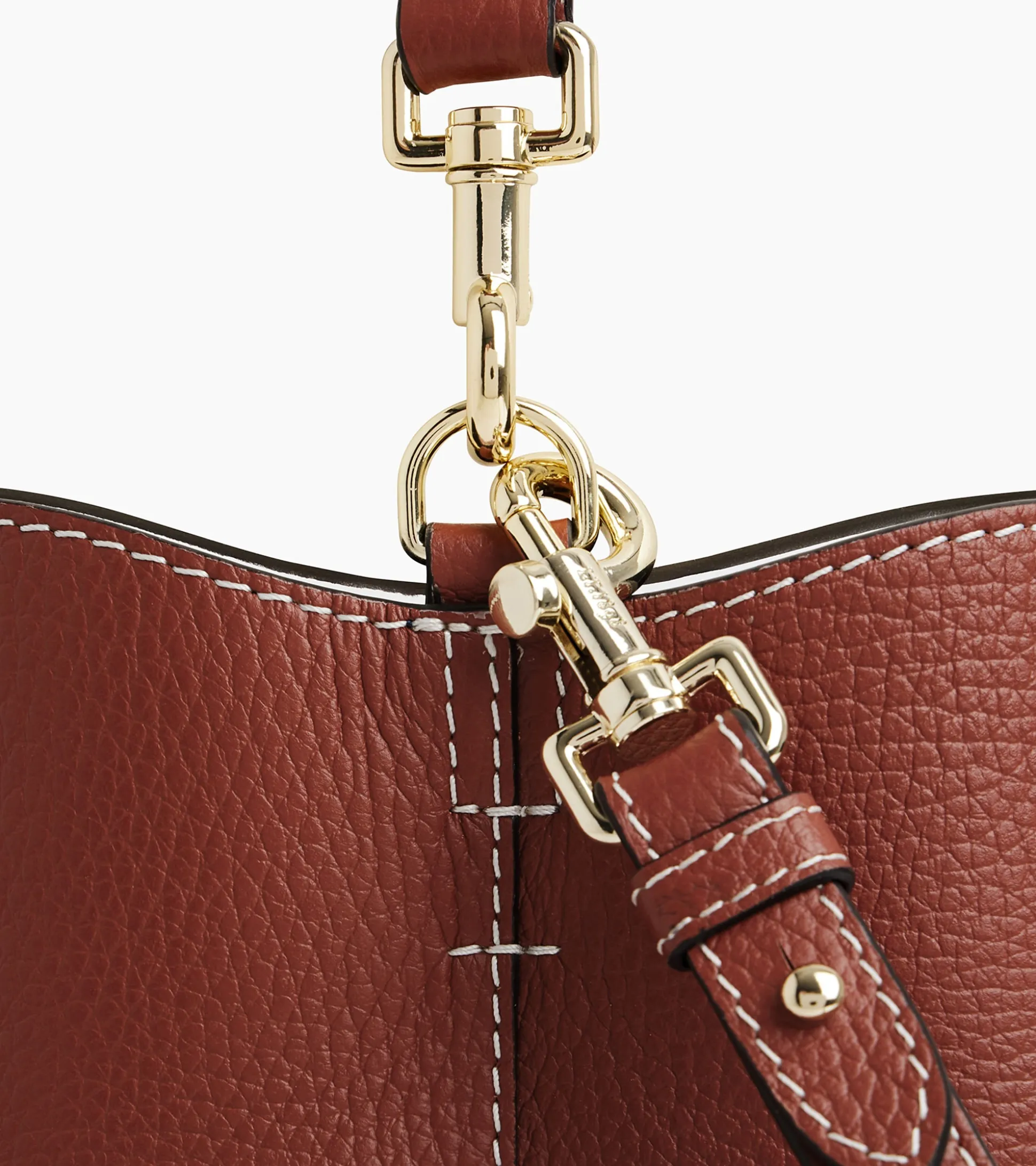 Sac seau Louise en cuir grainé - Mahogany Brown Twilight Blue