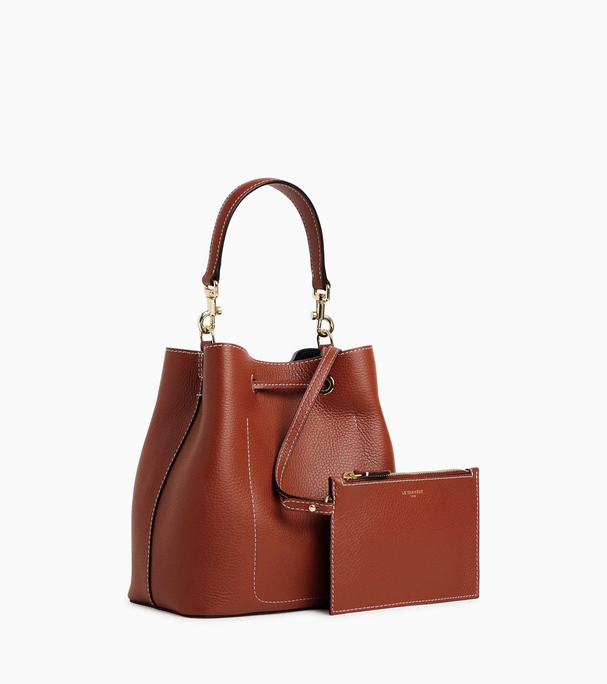 Sac seau Louise en cuir grainé - Mahogany Brown Twilight Blue