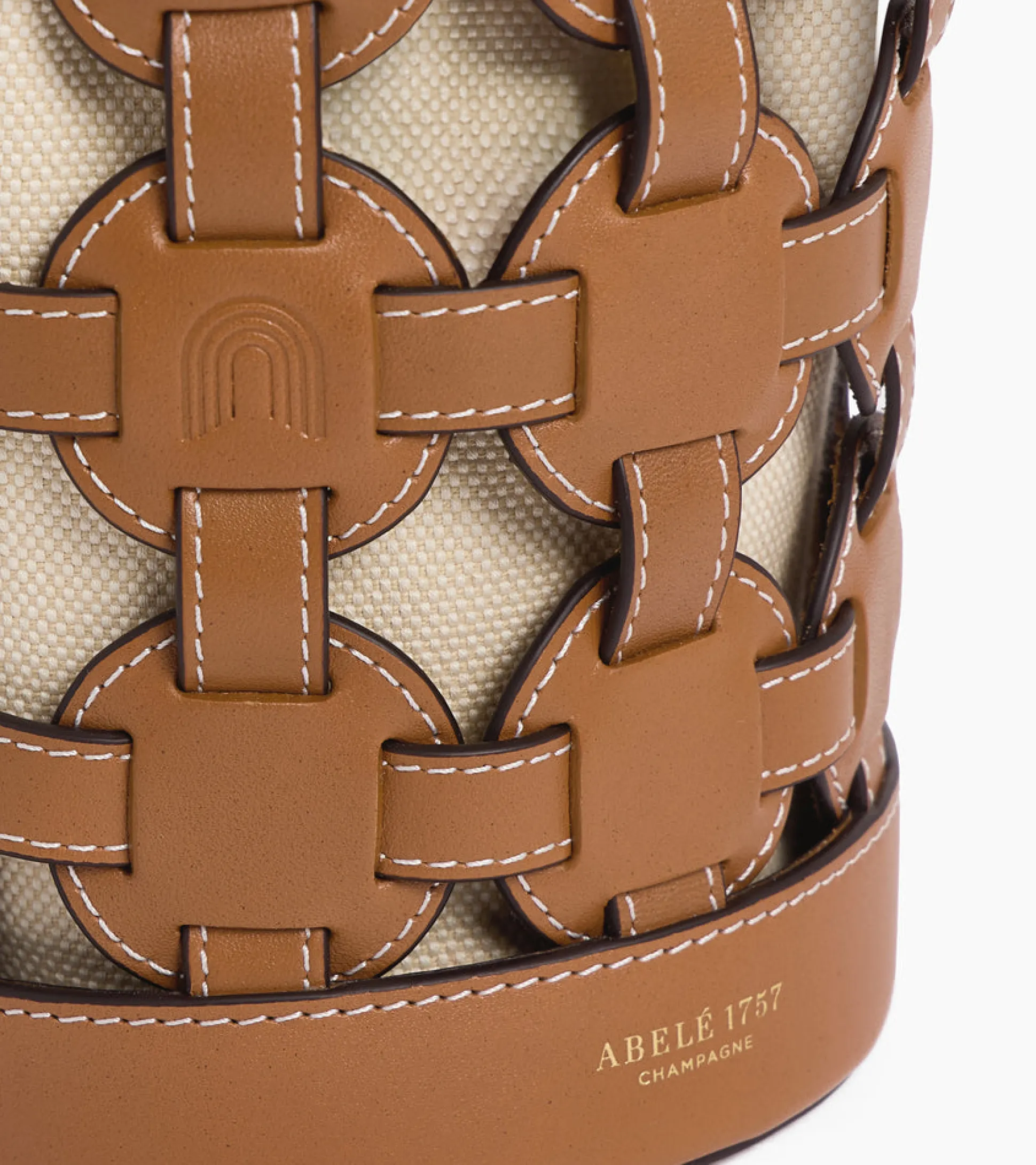 Sac seau porte-bouteille Maison Abelé en toile coton et cuir lisse - Brown Tan