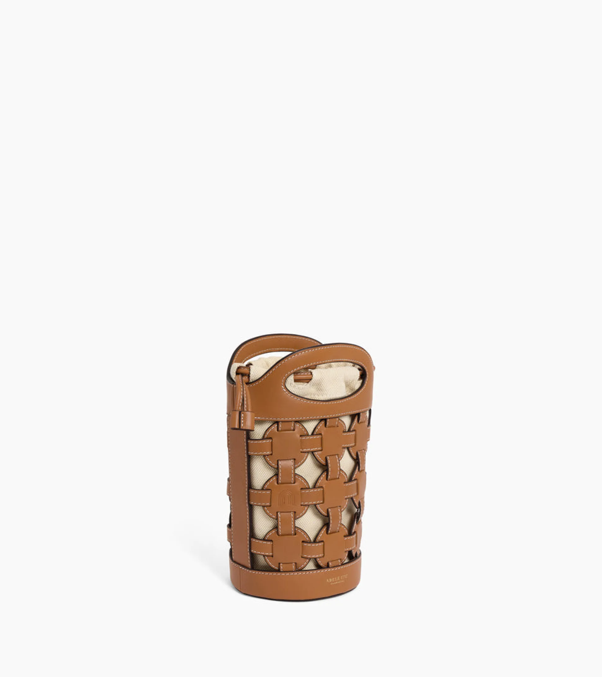 Sac seau porte-bouteille Maison Abelé en toile coton et cuir lisse - Brown Tan