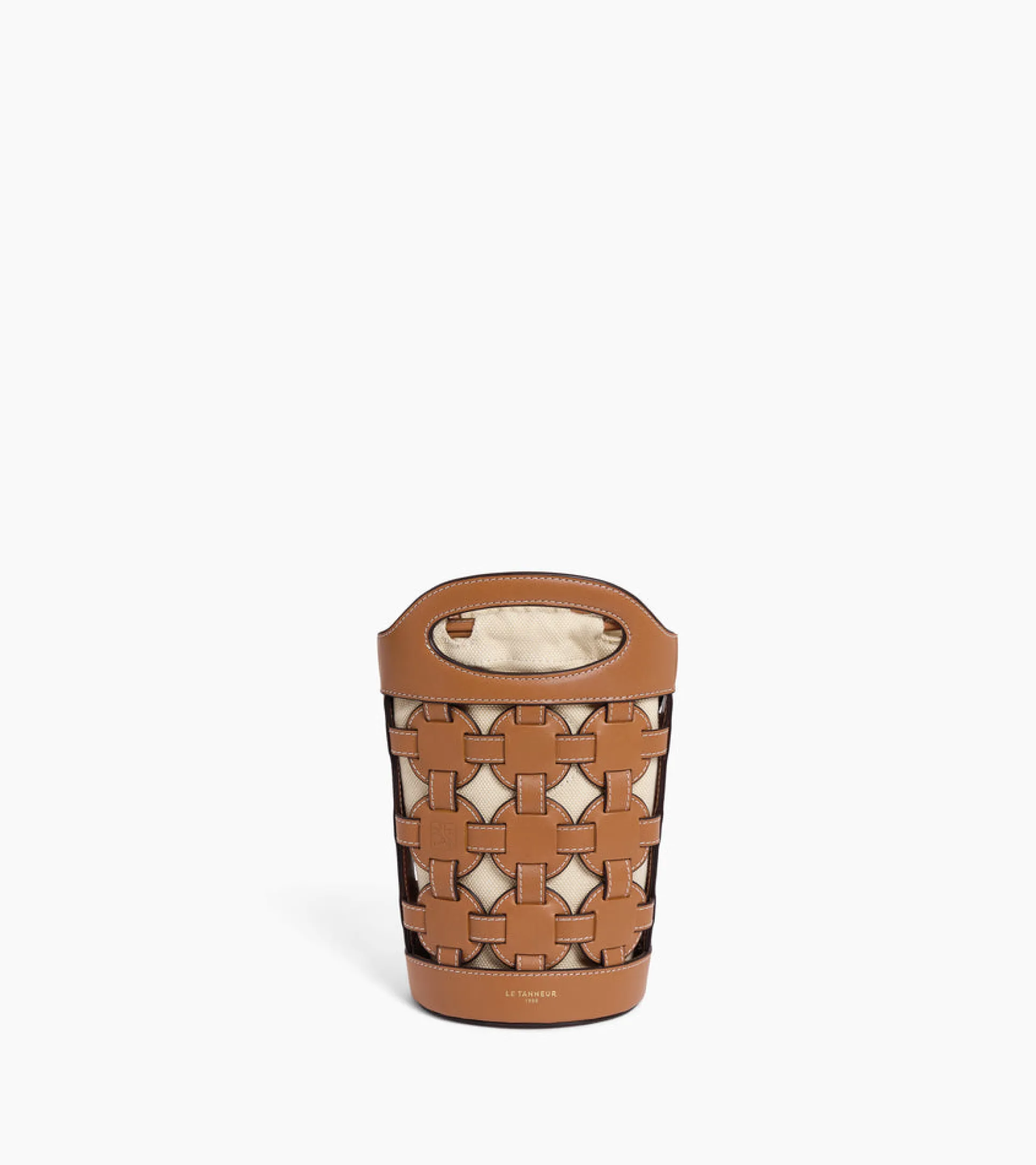 Sac seau porte-bouteille Maison Abelé en toile coton et cuir lisse - Brown Tan