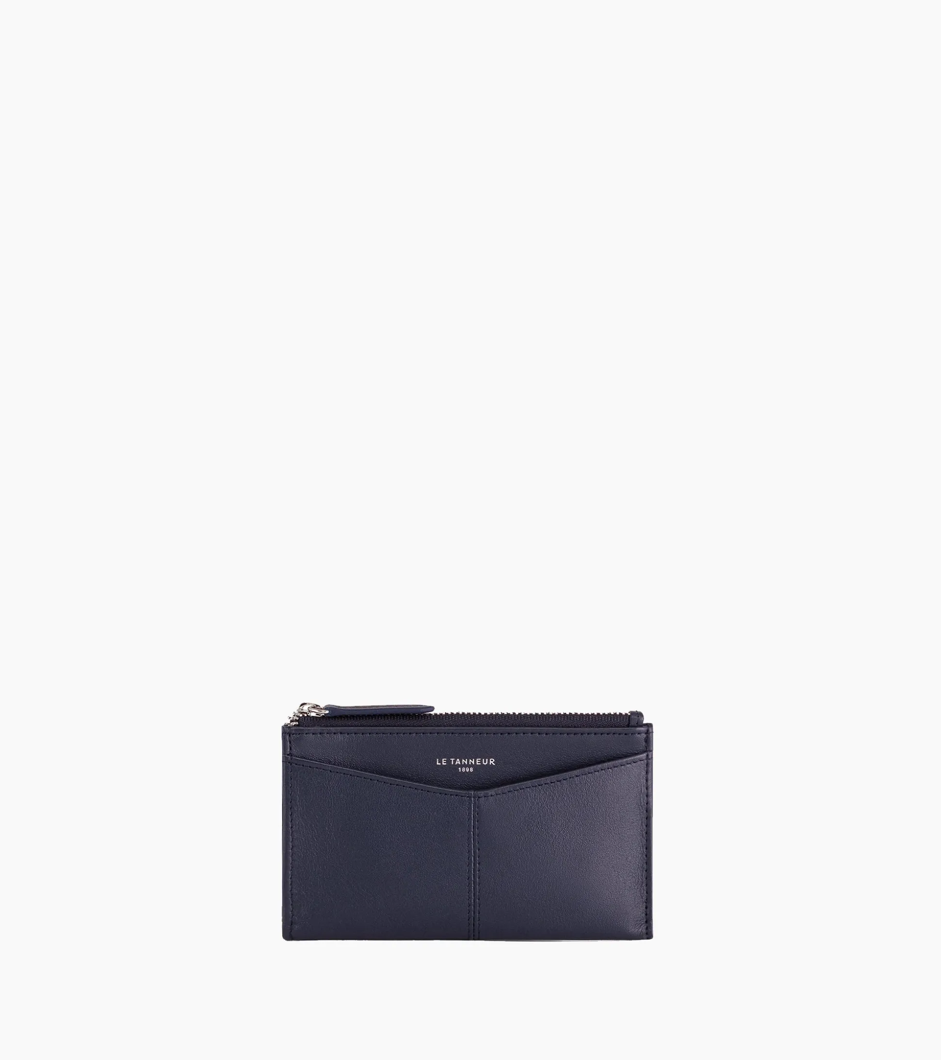 Étui clés zippé Charlotte en cuir lisse - Bleu crépuscule