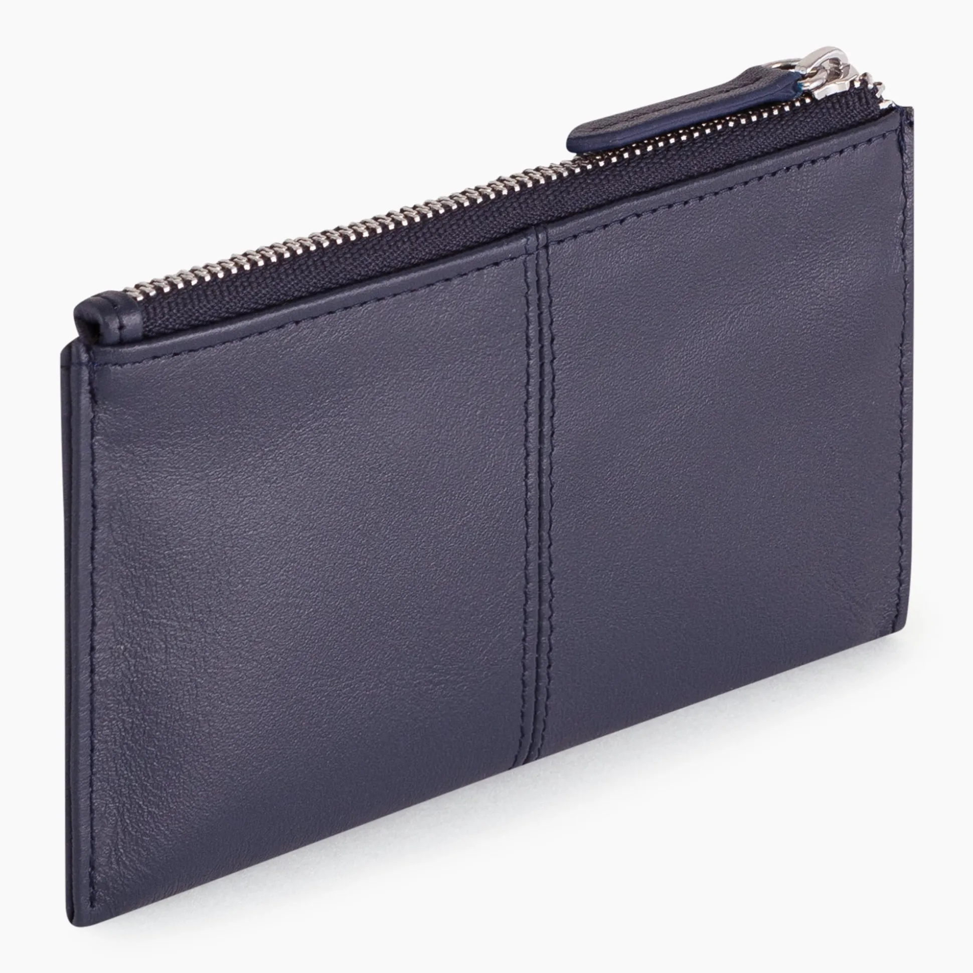 Étui clés zippé Charlotte en cuir lisse - Bleu crépuscule